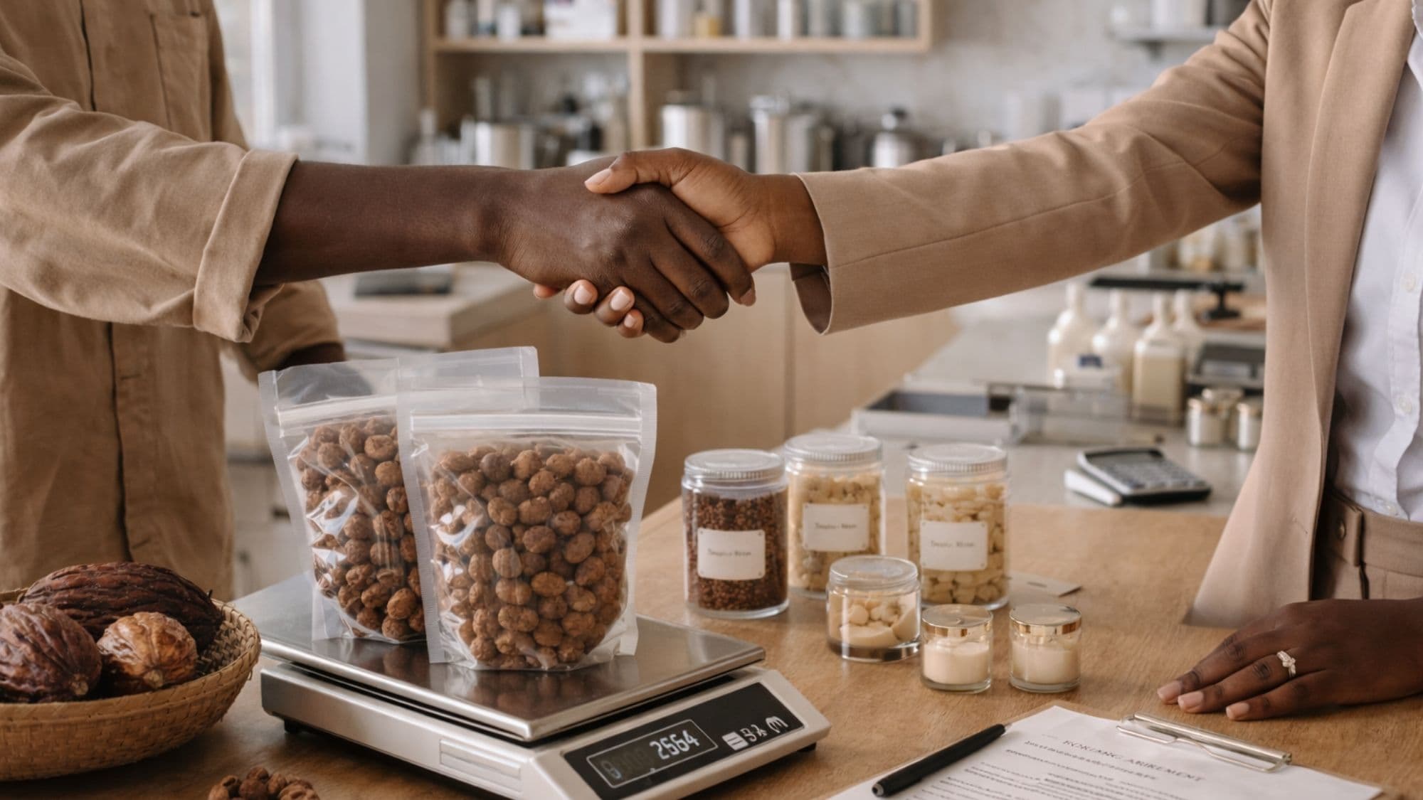 Mains tenant du beurre de karité